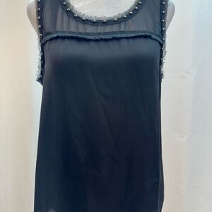 A.N.A Black Chic Sheer  Sleeveless Tank with Stud Accents S